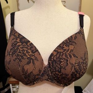 Cacique Brown Bra with Black Lace Overlay NWT Size 38DDD